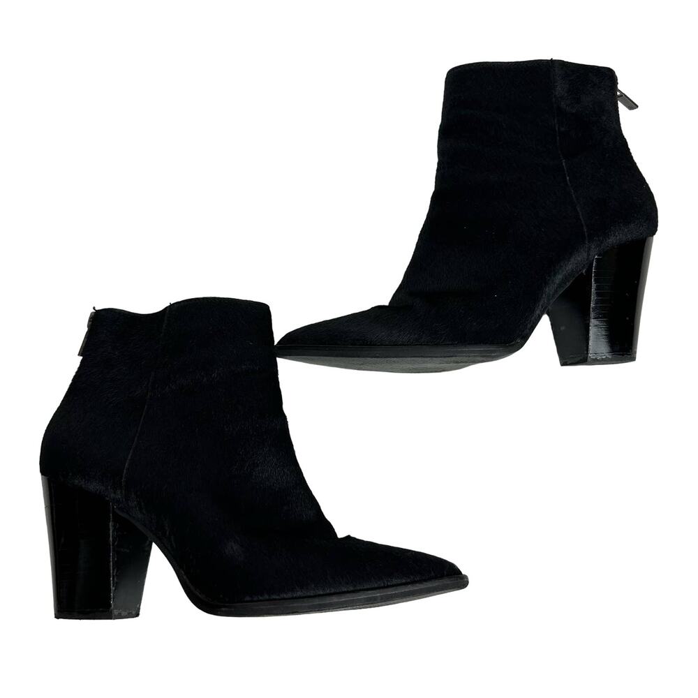 Lucky Brand Adalan 2 Genuine Cow Hair Fur Boots Womens 9.5 Black Pointy Toe